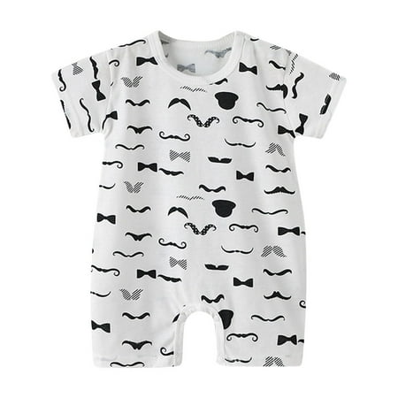 

TFEOQRY Infant Baby Boys Girls Jumpsuit Soft Rompers Thin and Cute Cartoon Animal Print Comfortable Cotton Bodysuit Round Neck Short Sleeved Onesie Clothes White
