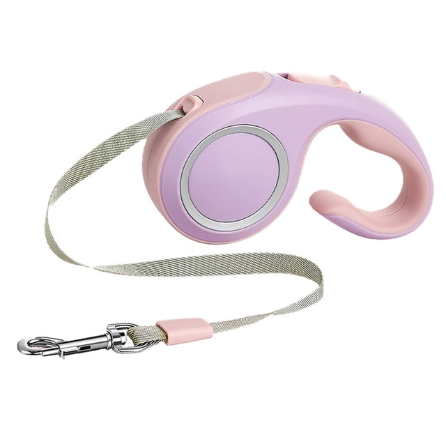 Correa retráctil para mascotas con cierre de un botón fluorescente y asa ergonómica para perros pequeños, medianos y gatos, color rosa y morado, 3 metros/9,8 pies