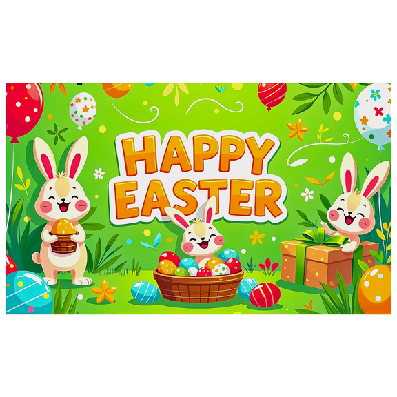 Colorful Easter Themed Backdrop Banner with Bunny Eggs Balloons and Gifts Easter Party Decorations Photography Props Happy Easter Decor Background