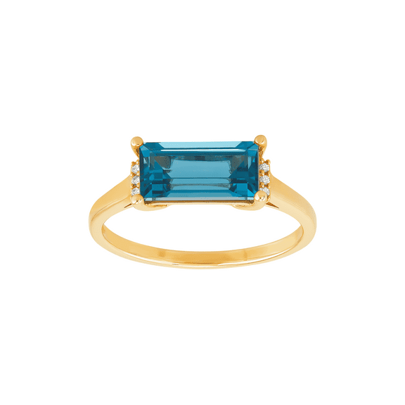 Women's Welry Natural Baguette-Cut London Blue Topaz Ring with Diamond Accents in 10kt Yellow Gold