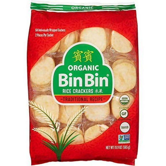 Organic Bin Bin Rice Crackers - AIS1 Certified Gluten Free and Non-Gmo