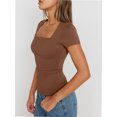 thumbnail image 4 of Womens Square Neck Short SleeveTops Spring Summer Slim Fit Tees Shirts, 4 of 6