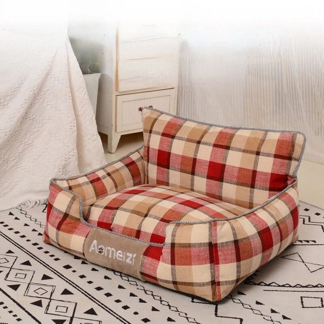 Removable Cat House Soft Sofa Mats Washable Pet Dog Bed Portable Puppy Cushion Dog Plaid Sleeping Beds For Dogs Pets Supplies ShopWise Round