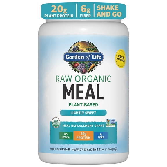 Garden of Life Raw Organic Meal Plant-Based Protein Powder, Lightly Sweet, 28 Servings