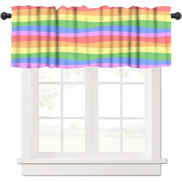 Rideaux à Rayures Arc-en-Ciel Cantonnière pour Fenêtre Rayures Colorées Vibrantes Art Décoratif Poche pour Tringle Courts Cantonnière pour Cuisine Salon Salle de Bain Chambre 54x18 Pouces