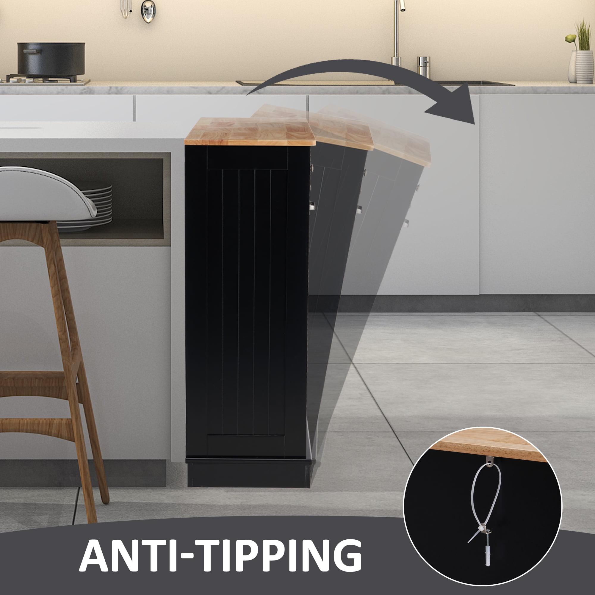 HARIPUL Single Tilt Out Trash Cabinet 13 Gallon Waste Bins Hidden Trash Bin w/ Shelf for Kitchen, Black