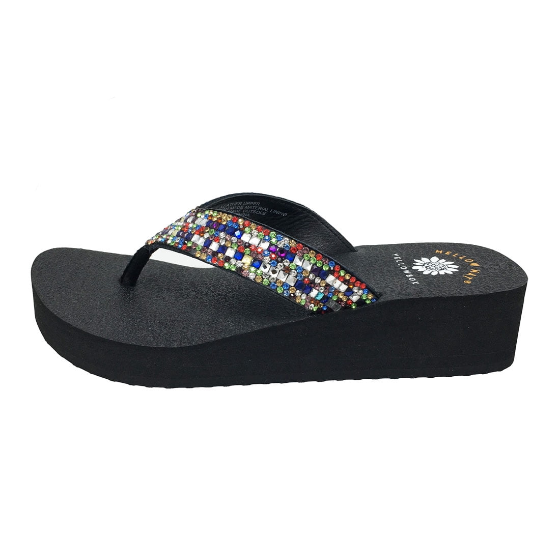 yellow box multi color flip flops