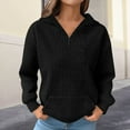 thumbnail image 5 of Women's Waffle Knit Lapel Collar Half Zip Pocket Sweatshirt, Solid Color Long Sleeve Pullover Top with Soft Comfort Fabric for Casual Daily Wear, Street Fashion and Versatile Outfits Black L, 5 of 7