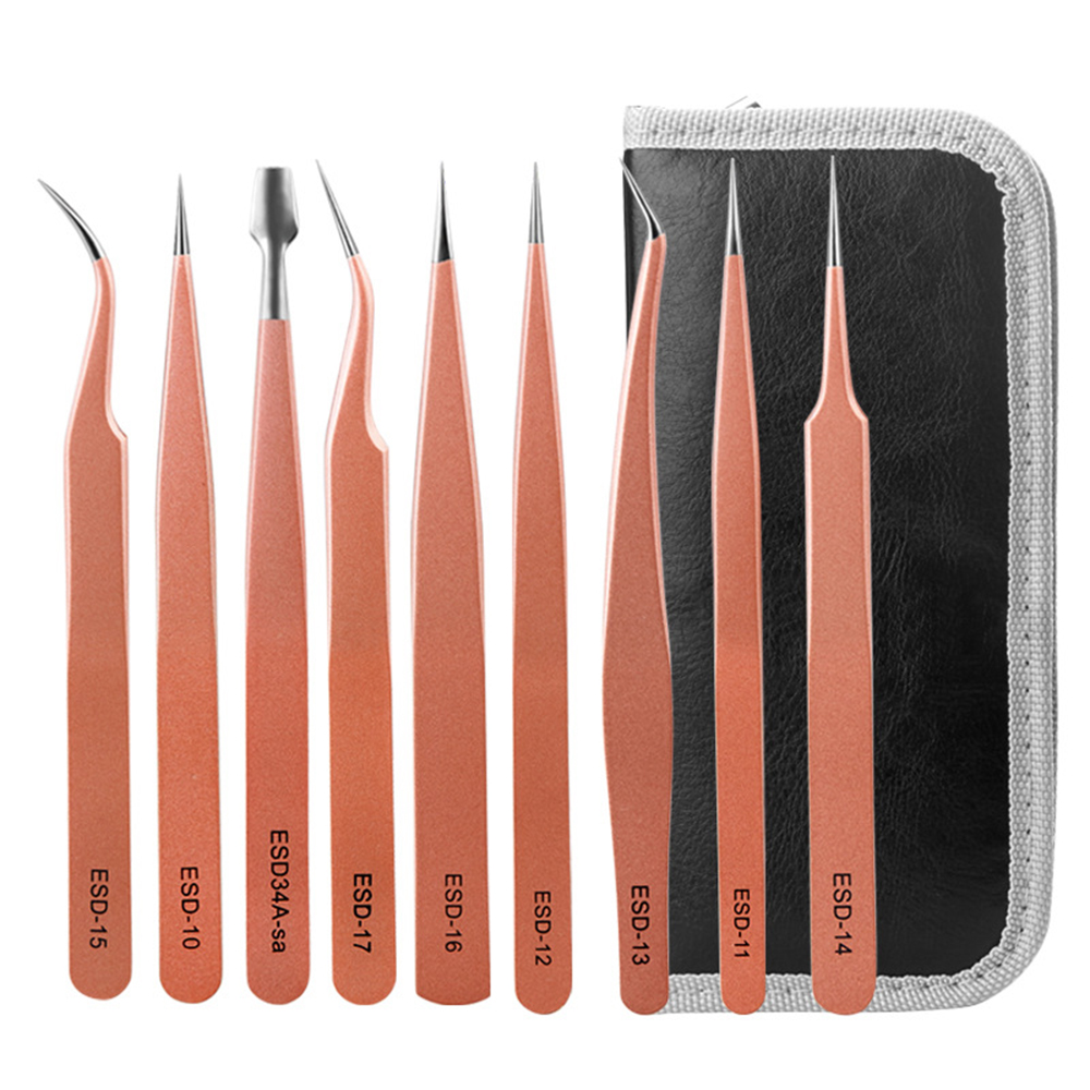 Stainless Steel Tweezers Kit 9pcs Tweezers Set Multifunctional Curved