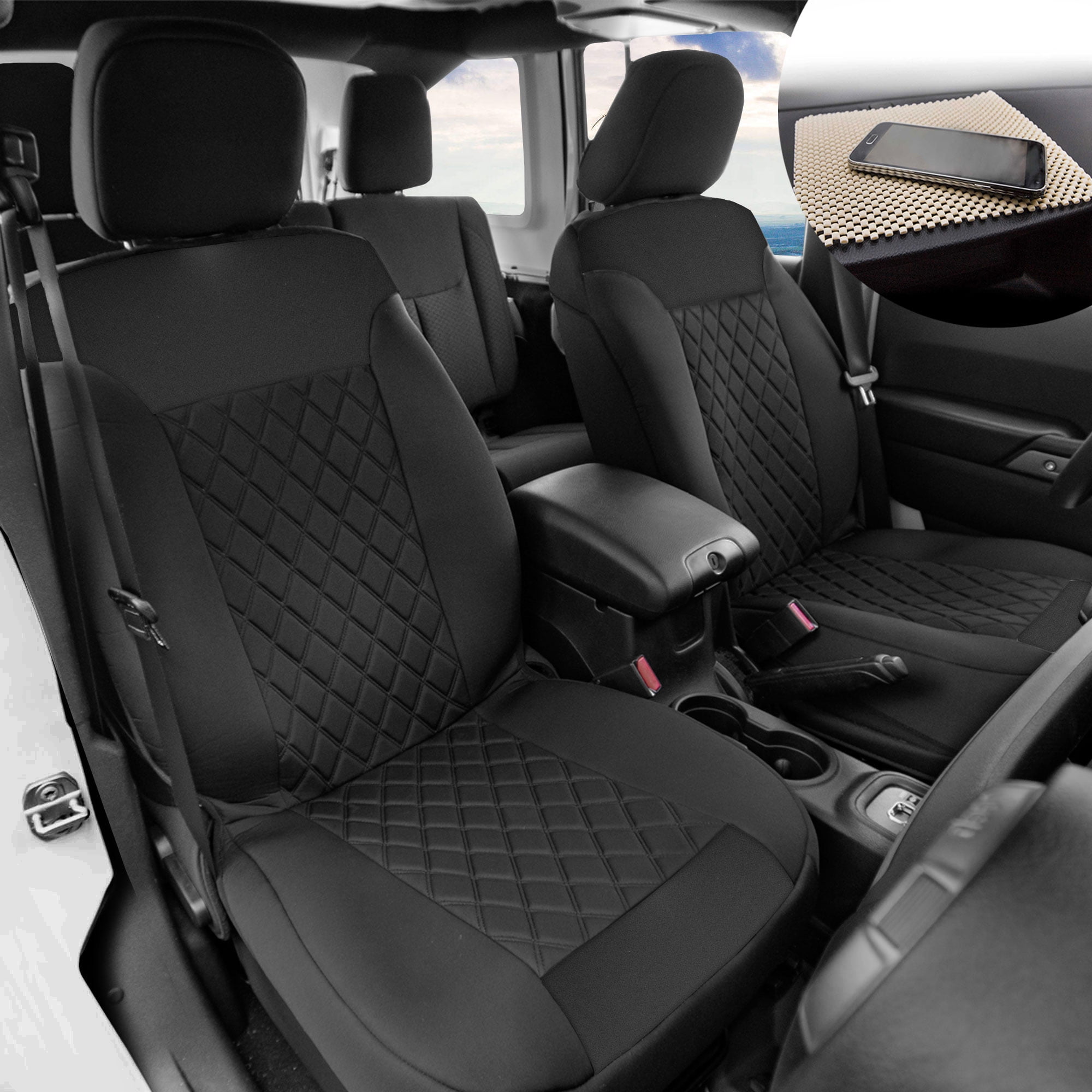 Neosupreme Front Bucket Seat Covers Auto Car SUV Black w/ Free Dash Mat