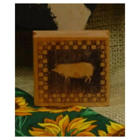 - Pig Block with Checked Border Art Rubber Stamp