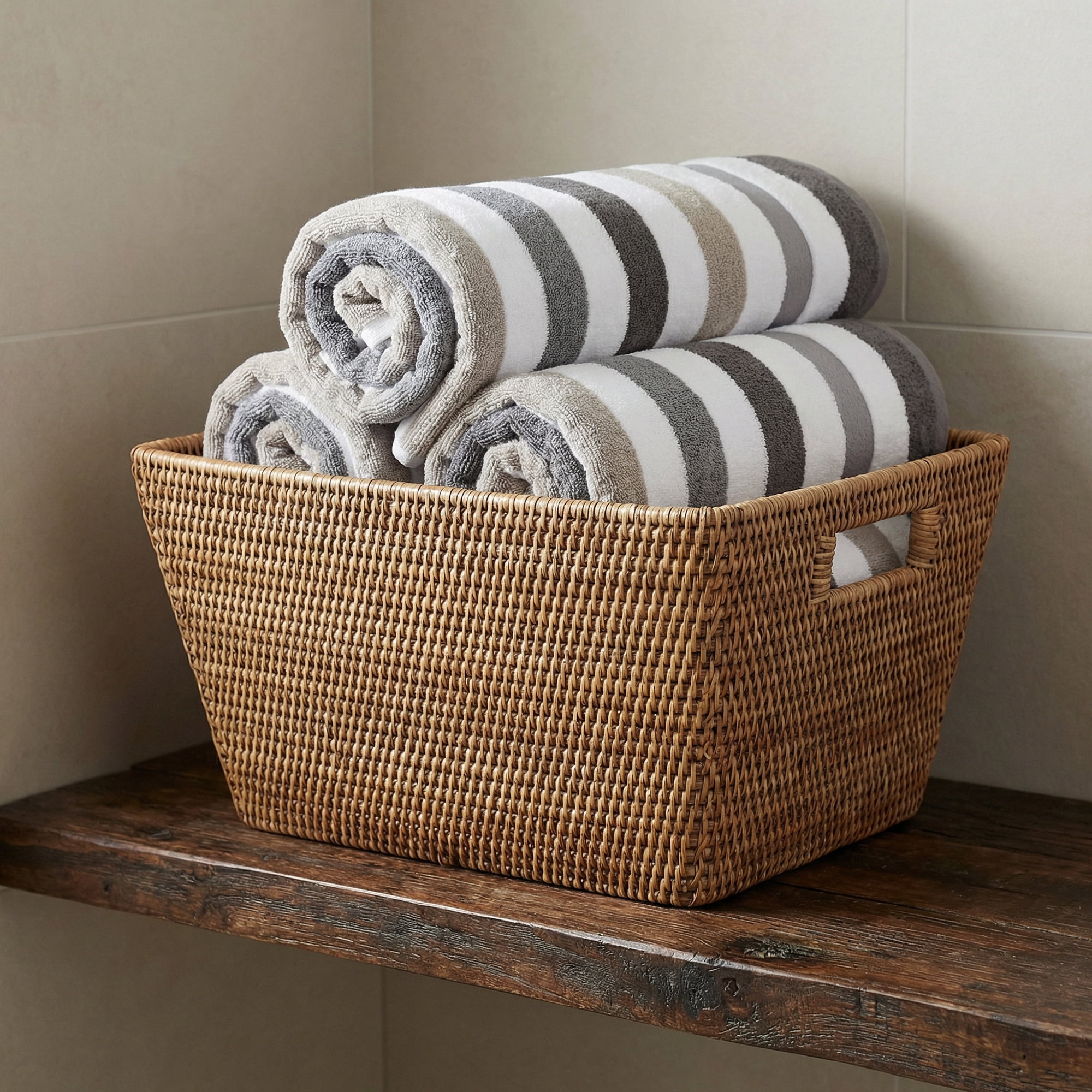 Unique Bargains Absorbent Stripe Soft Cotton Towel 2 Pack Grey 55"x28"