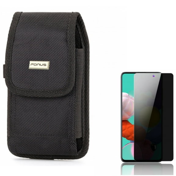 Privacy Screen Protector & Case Belt Clip for Samsung Galaxy A51 5G - Combo with Tempered Glass Anti-Spy Anti-Peep 3D Edge & Swivel Holster Rugged Cover