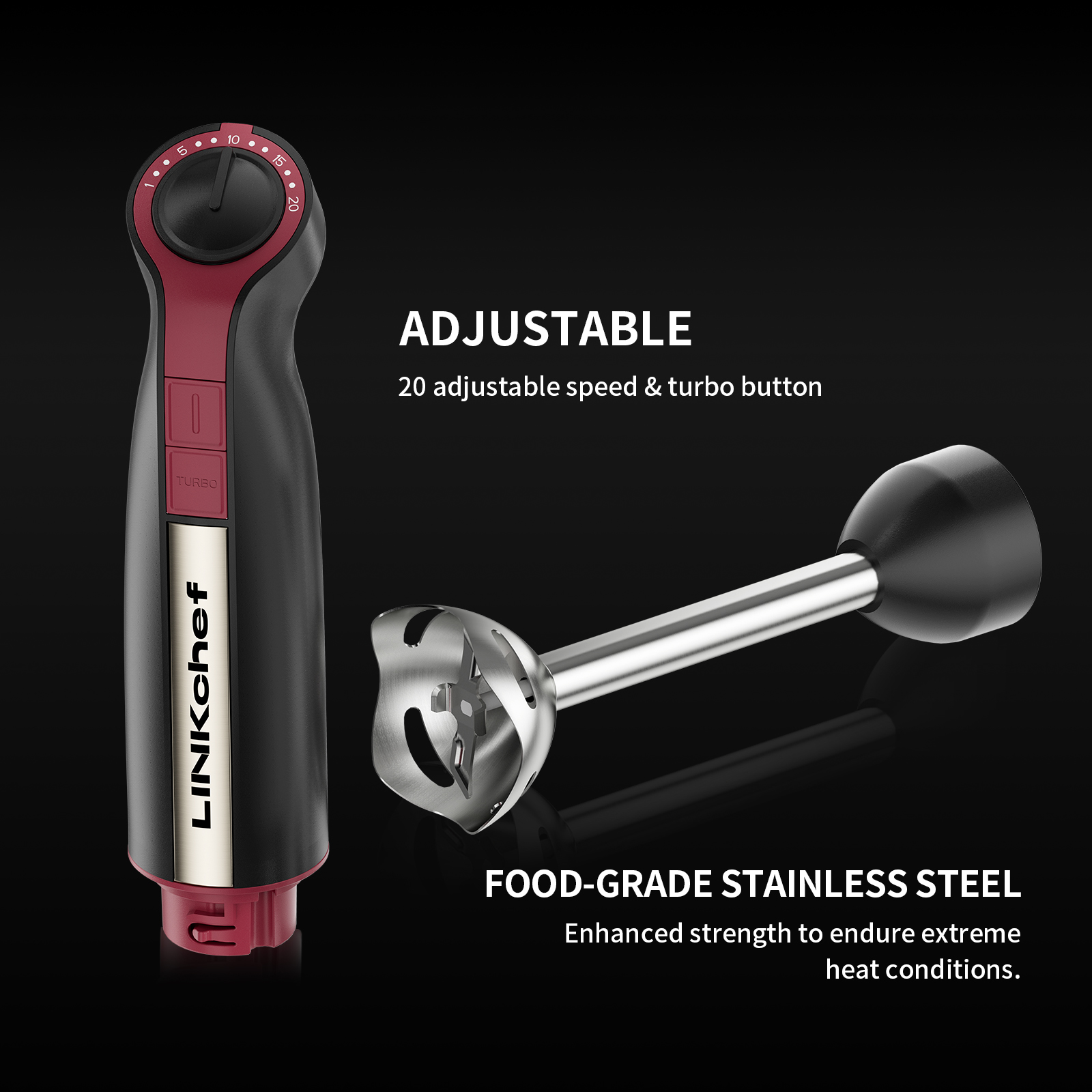 LINKChef 1000W Immersion Blender, 20-Speed, Black photo 4