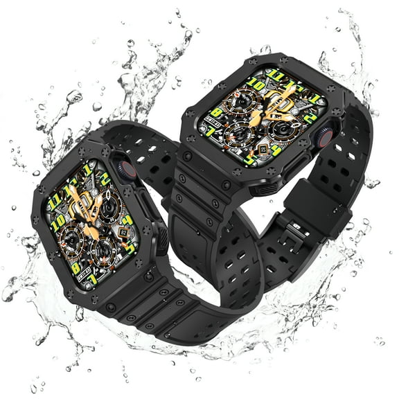 Dwitch Watch Bands 45mm 44mm 42mm, Rugged iWatch Band TPU PC Bumper Case for Men Women, Compatible with Apple Watch Series 9/8/7/6/5/4/6/SE,Black