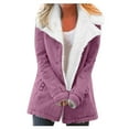 thumbnail image 2 of Women's Jacket Sherpa Fleece Lined Warm Winter Coat Button Down Casual Jacket with Pockets Light Purple 4XL, 2 of 7