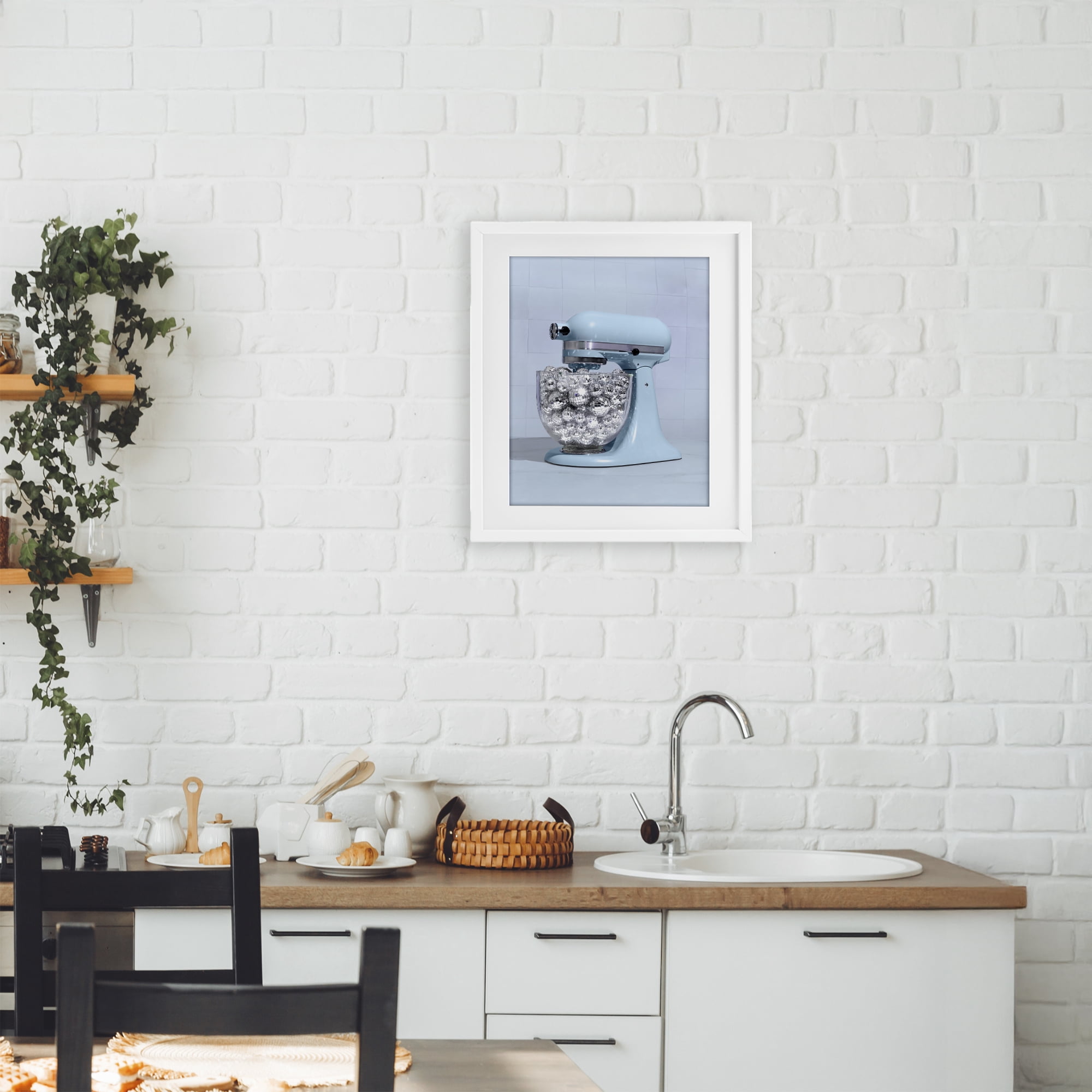 Stupell Industries Disco Kitchen Mixer over Blue White Framed Print Under Glass, design by LISH Creative