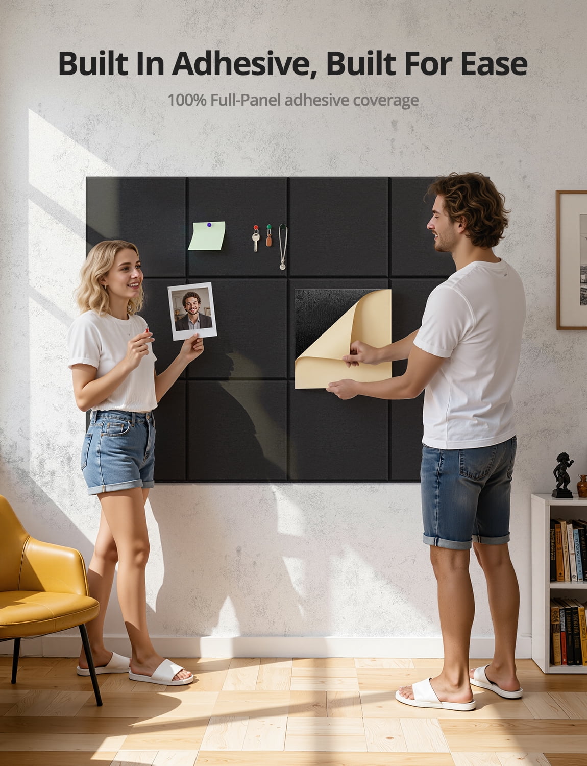 Kuchoow Large Cork Boards for Walls 48" x 36" Bulletin Boards with Pushpins for Office, 12 Pack Self-Adhesive Tack Board Self-Adhesive Black Felt Wall Tiles for Room Classroom