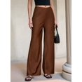 thumbnail image 6 of Women Satin Wide Leg Pants Hidden Elasticized Waistband Silk Casual Long Flowy Loose Trousers Brown XL, 6 of 9