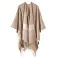 thumbnail image 1 of GDREDA Womens Stripe Color Blocking Windproof Warm Fashion Cloak Shawl Cardigan for Autumn Spring Winter Coffee,One Size, 1 of 3
