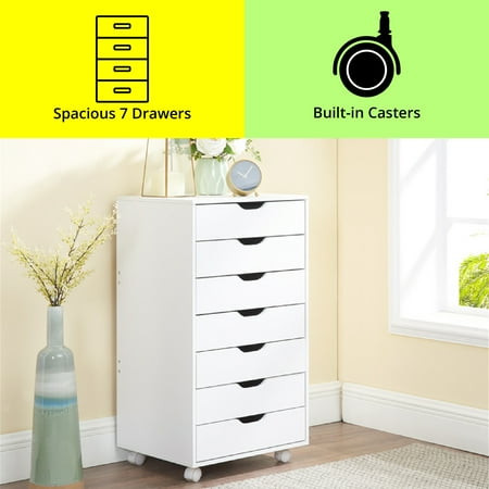 Debbie 7 Drawer Dresser Craft Storage Organization and Storage Drawers White Drawer Organizer Makeup Drawer Craft Drawers Makeup Cabinet with Drawers Office Drawer Unit for Home Office - White