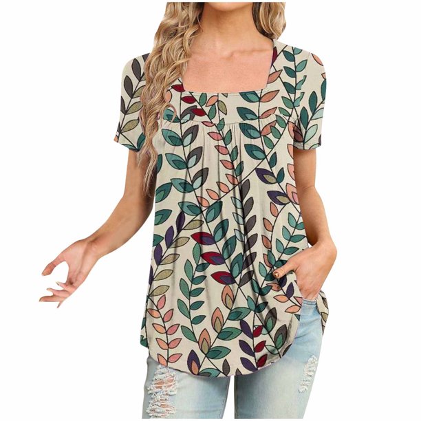 Fiudx Camisas para Mujer Mujer Moda Casual Manga Corta Suelta Camiseta Blusa Tops