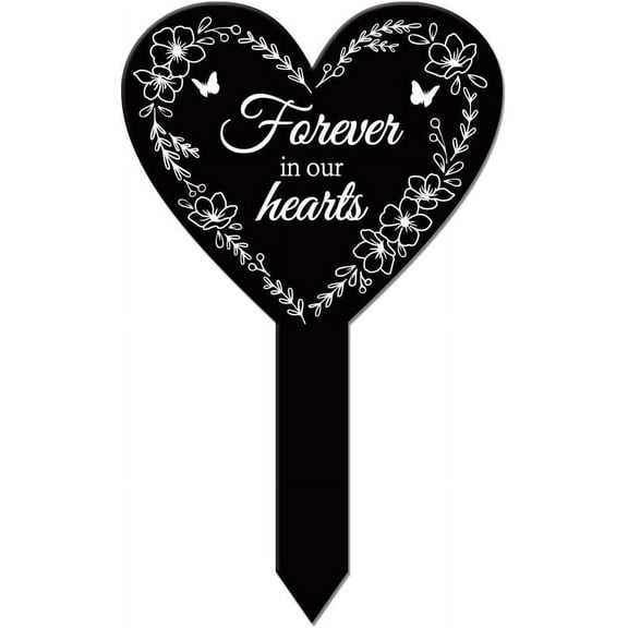 Heart Shaped Wreath Butterfly Garden Stake Memorial Remembrance Plaque Stake for Cemetery Acrylic Grave Stake Waterproof Sympathy Garden Stake for Yard Grave Cemetery