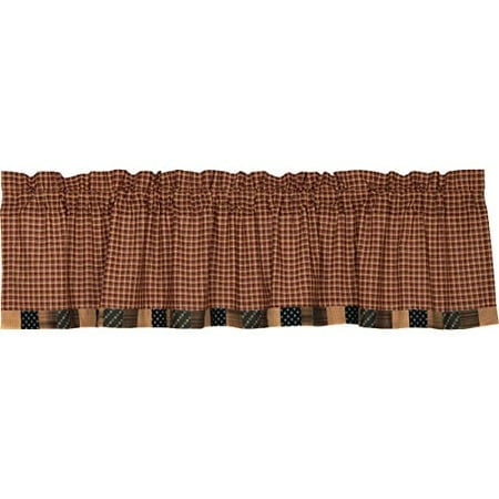 VHC Brands Patriotic Patch Block Border Valance 16x72 Country Curtain, Deep Red