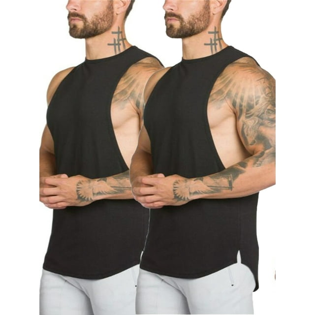 MAWCLOS T-Shirt de Course Séchage Rapide pour Hommes 2 Pack Débardeurs d'Entraînement Sans Manches Col Rond Musculation