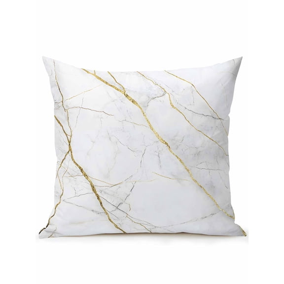 Outdoor Pillows Waterproof, White Gold Marble Bedding Throw Pillows with Insert for Couch Sofa Bed, Modern Farmhouse Abstract Patterned 18x18 Inch Pillowcases Decorative Patio Pillow Set of 1