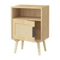 thumbnail image 3 of PAPROOS Rattan Nightstand, Boho Wood Bedside Table with Open Shelf and Storage Cabinet, Small Side Table End Table with Cane Door and Beech Wood Legs for Bedroom, Living Room, Oak, 1 Pack, 3 of 7