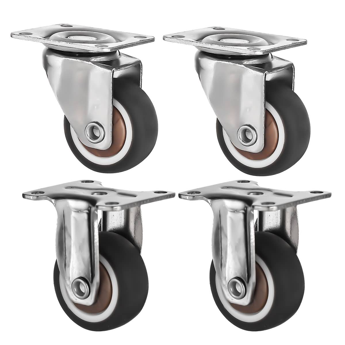4 Pack Combo 1.25/" Brown Rubber Caster Wheels Swivel Plate 2 w//brake /& 2 plate