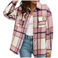 thumbnail image 2 of TrendOFT Women Shacket Jacket Plaid Button Down Long Sleeve Shirts Jackets 2025 Thincken Fall Winter Coat Tops Pink L, 2 of 4