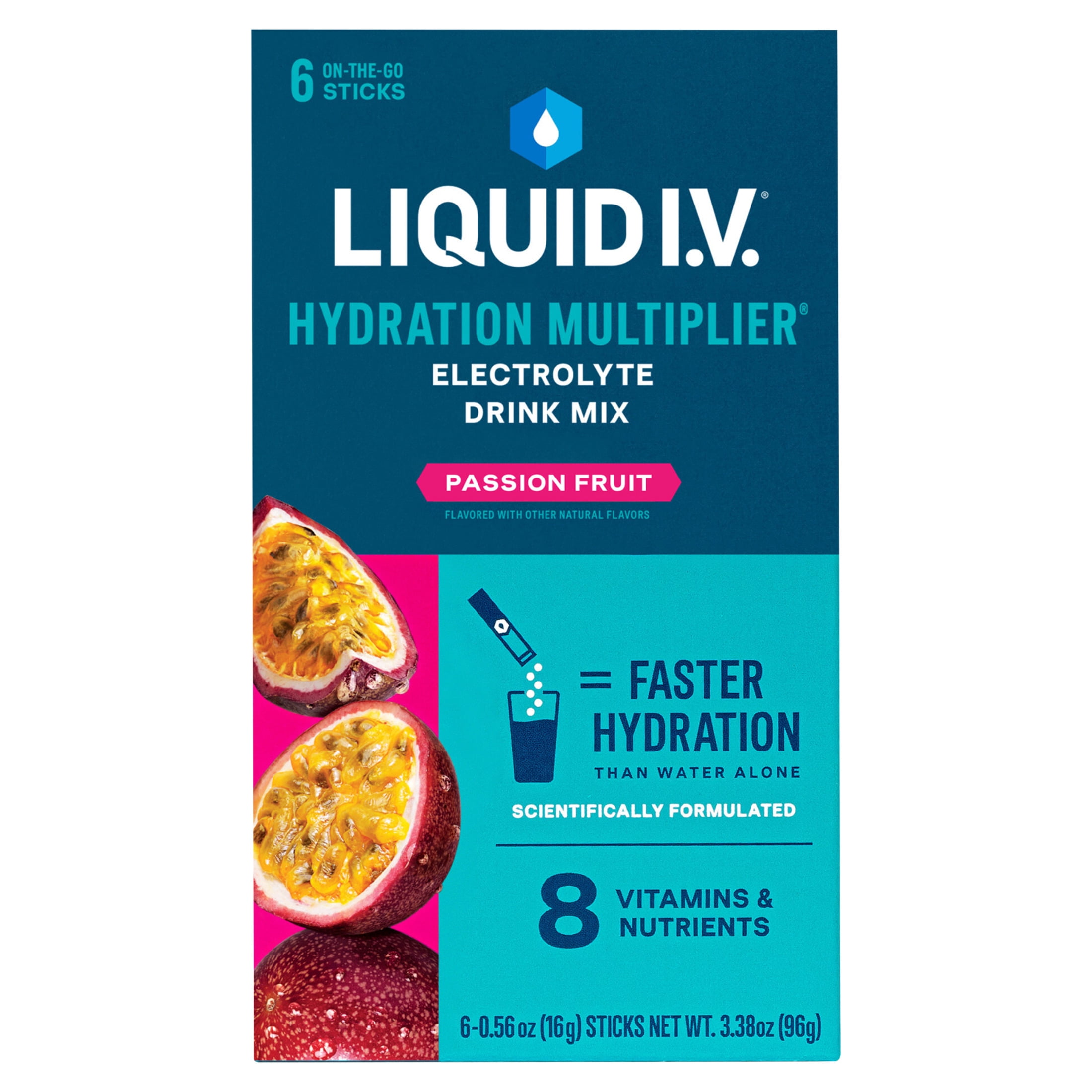 (8 pack) Liquid I.V.® Passion Fruit Hydration Multiplier® Powdered Electrolyte Drink Mix, 6 Count Packets