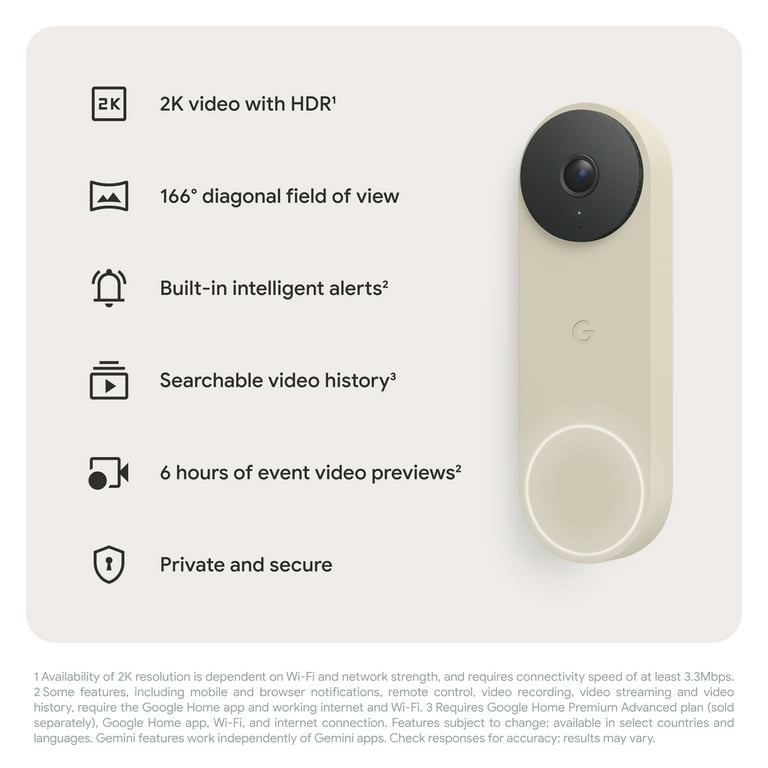 Google Nest Doorbell (Wired, 3rd Gen) - Video Doorbell Camera with