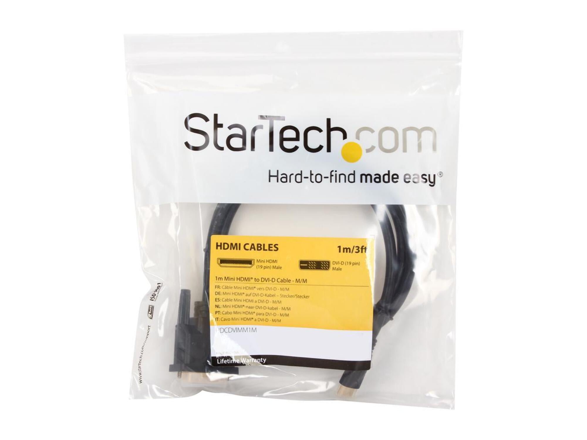 StarTech 1m / 3.28' 19 Pin Mini HDMI Male to DVI-D Male Cable, 30 AWG