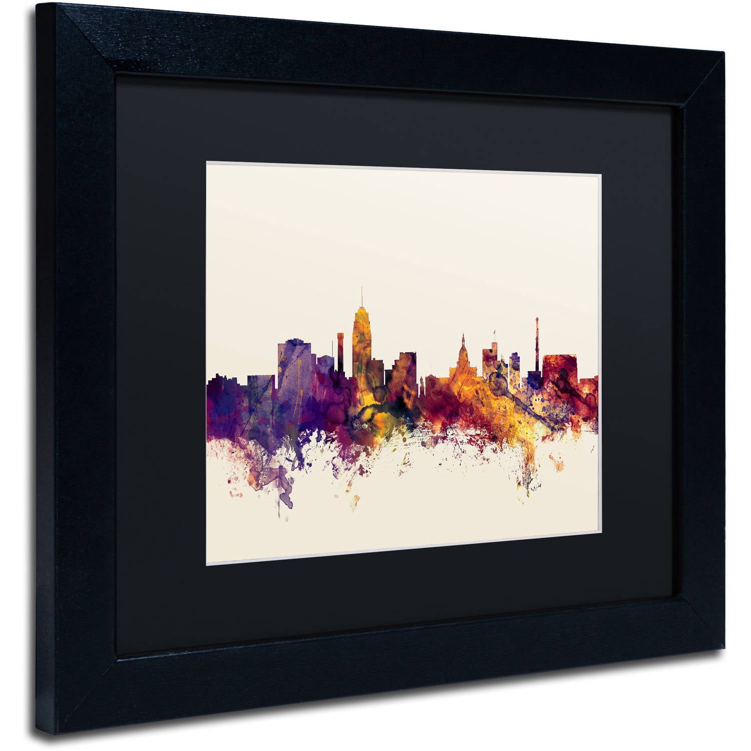 Trademark Fine Art "Lansing Michigan Skyline" Canvas Art by Michael Tompsett, Black Matte, Black Frame