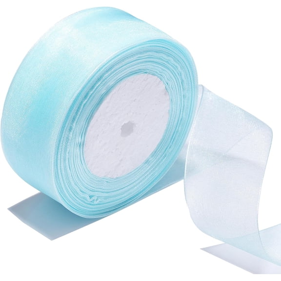 Baby blue 2 Inch Sheer Organza Chiffon Ribbon for Bouquet Home Party Decoration ,Flower Bouquet Wedding Bow Award Ribbons Making Decorations, 50 Yards