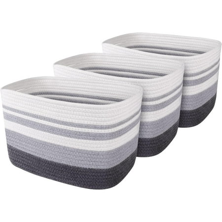 WISELIFE Storage Basket 3 Pack, Laundry, Blanket, Cotton Rope and Woven Baskets for Organizing, toy storage for Living room, laundry room, Bedroom, Nursery, Grey