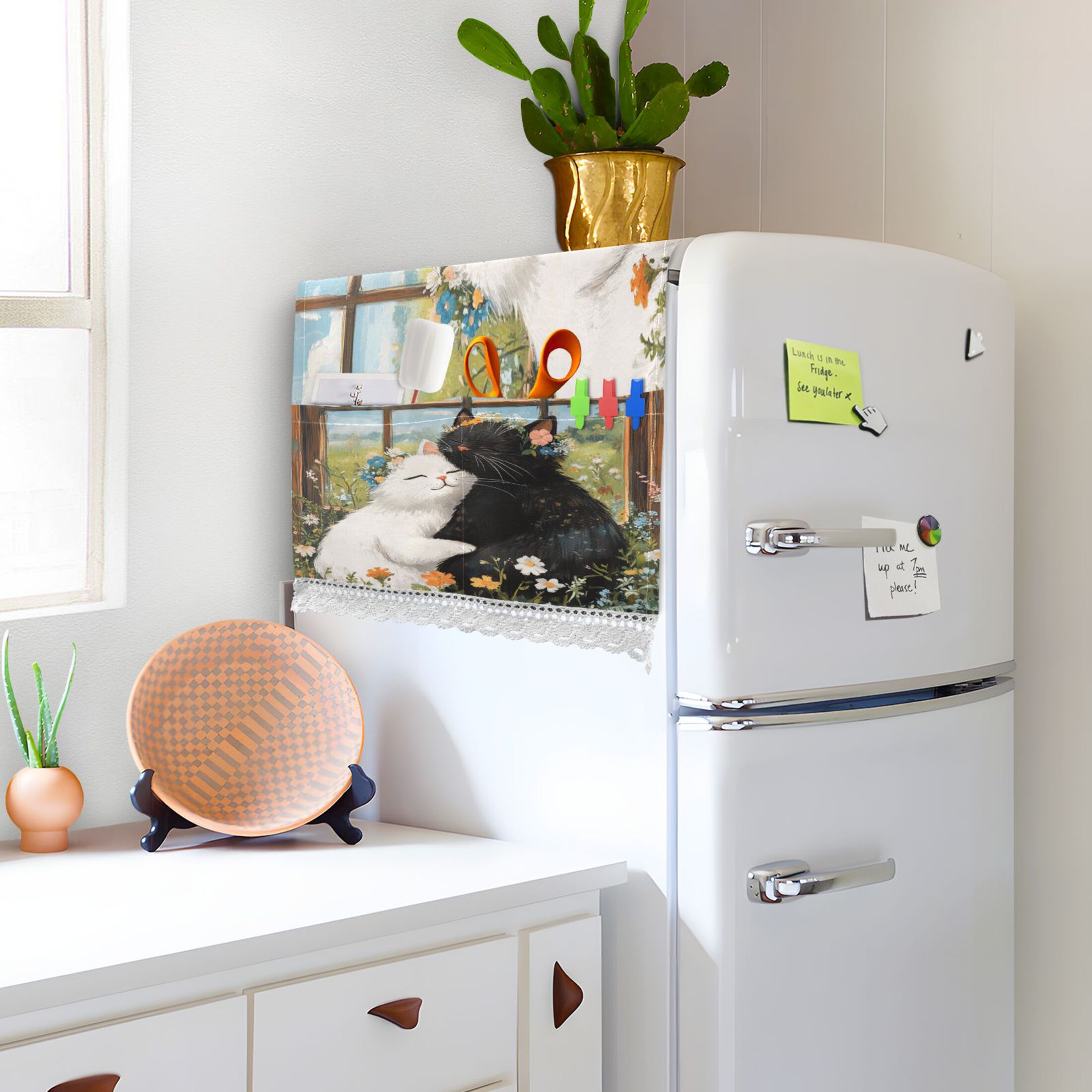 A Collage Of Two CatsWasher and Dryer Covers Dust-Proof and Oil Resistant Fridge Cover with 4 Storage Pockets Washing Machine Top Cover for Laundry Kitchen Home 51.2 x 22 In