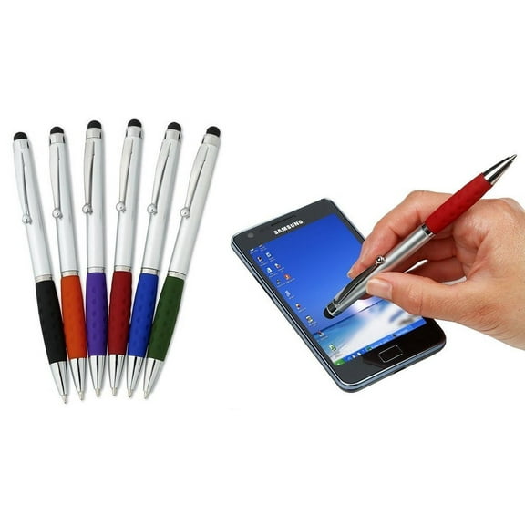 SyPen 2-in-1 Capacitive Touch Screen with Stylus Ballpoint Pen, Assorted Silver, 6 Pack