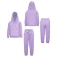 thumbnail image 3 of Kaerm Kids Hooded Tracksuit Long Sleeve Drawstring Pullover Sweatshirts with Sweatpants Set Hoodie Light Purple 110, 3 of 9