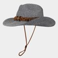 thumbnail image 3 of Jumpingount Sombrero de vaquera de paja con estilo para mujer, lugares de entretenimiento y fiestas, sombreros de vaquero de playa para mujer Sombreros Caqui, 3 of 6