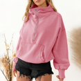 thumbnail image 7 of Women Oversized Half Zip Hoodie High Neck Drawstring Sweater Y2K Long Sleeve Pullover Casual Sweatshirt with Pockets, Pink, S, 7 of 7