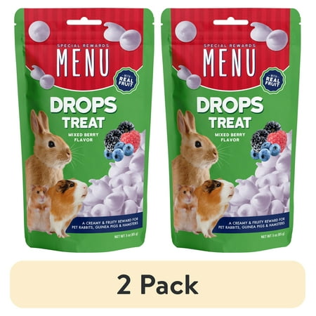 (2 pack) MENU Mixed Berry Drops - Treat for Pet Rabbits, Guinea Pigs, and Hamsters, 3.0 oz
