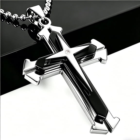 Cross Necklace for Men, Stainless Steel Cross Pendant, Mens Chain Necklaces,Black