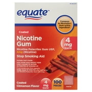 Equate Coated Nicotine Gum, 4 mg, Coated Cinnamon Flavor, 100 Count