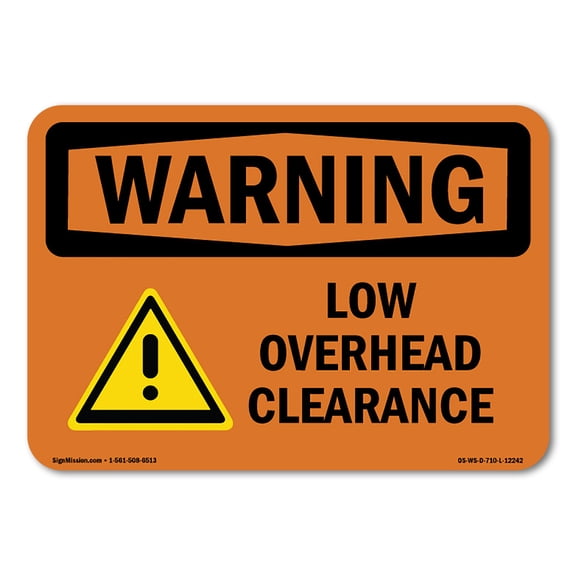 OSHA WARNING Sign - Low Overhead Clearance With Symbol | Aluminum Sign | Protect Your Business, Construction Site, Warehouse & Shop Area | Made in the USA