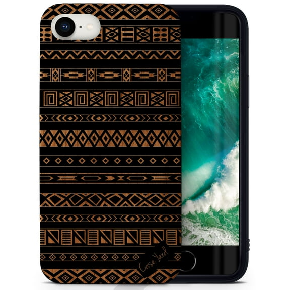 Case Yard Wooden Case for iPhone-SE Soft TPU Silicone cover Slim Fit Shockproof Wood Protective Phone Cover for Girls Boys Men and Women Supports Wireless Charging Aztec Pattern Design