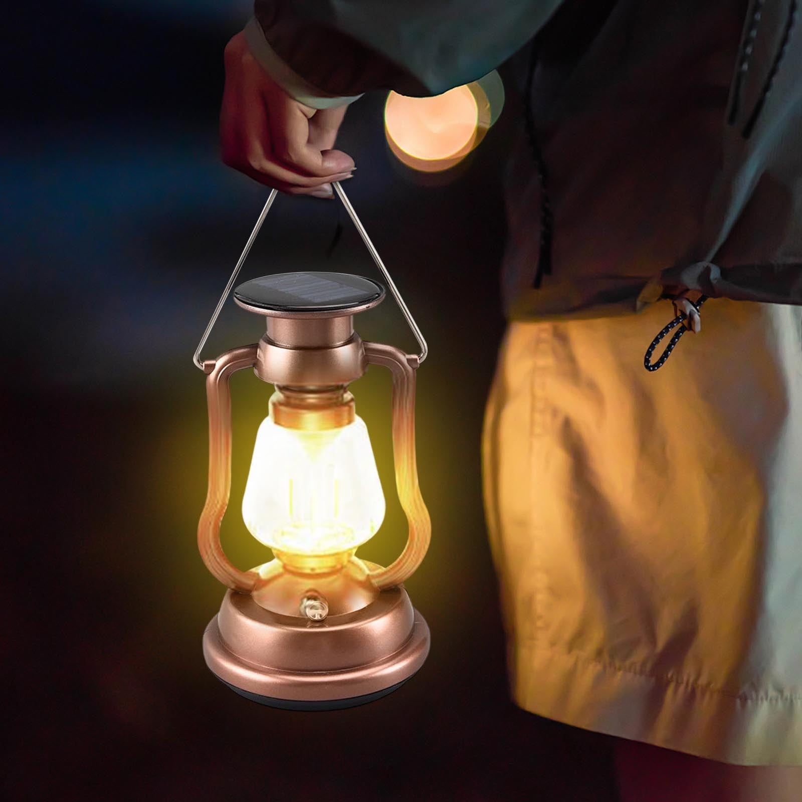 YiJuHui 4pcs Solar Powered Camping Lantern Vintage Style Outdoor Light with Hand Crank USB-C Charging Portable Tent Light for Emergency Hiking
